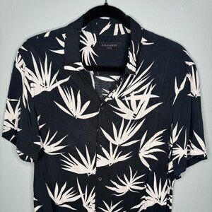 All Saints Standard Fit Black Palms Resort Shirt
